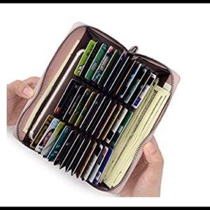 Bveyzi RFID BlockingCowhide RoseGoldLeather Wallet-Holds36Cards, Bills,Phone etc